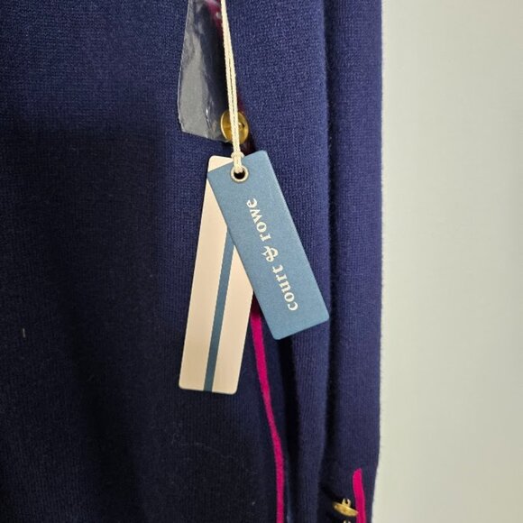 COURT & ROWE Navy Pink Trim Sweater Gold Button Cuffs crew neck Size Large NWT - Picture 9 of 9